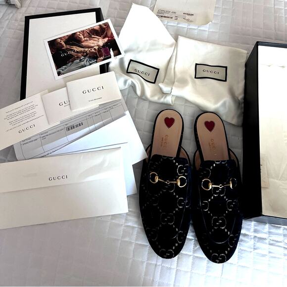 GUCCI Princetown GG velvet shoes 8.5M US sizing 38+ blue Excellent pre-owned - Picture 3 of 14